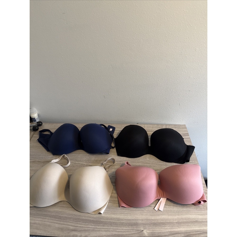 Victoria's Secret Smooth Body Lined Demi Bra 36DDD Bundle Black Pink Blue Lot